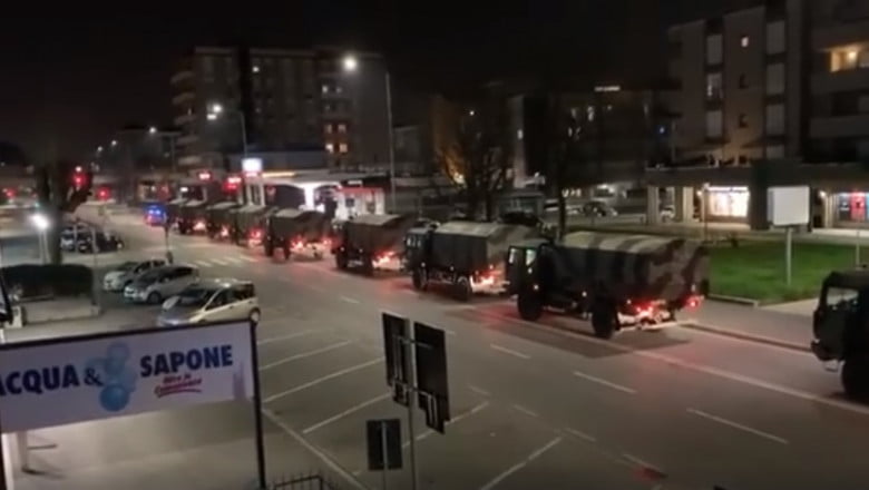  Camioane militare transportă morții în alte orașe, după ce Bergamo nu mai face față numărului de victime