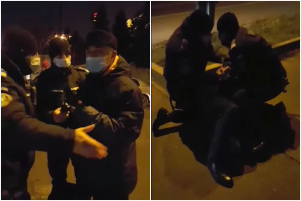 Bătrân culcat la pământ și încătușat pentru că nu purta mască | VIDEO