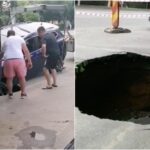 Șoferiță căzută cu mașina într-un crater uriaș apărut pe un bulevard din Craiova