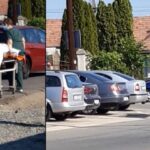 Pacient plimbat cu targa pe stradă,  pe caniculă, printre mașini: "Mulțumim pentru tratament Ministerului Sănătății"