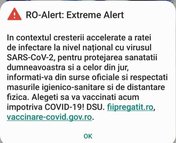 Mesaj RO-ALERT: „Alegeți să vă vaccinați acum împotriva COVID-19!”