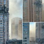 Bloc din Kiev, lovit de o rachetă. Imagini cu momentul impactului