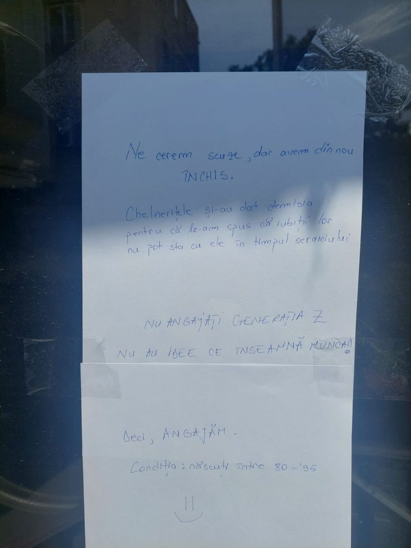 Anunțul dat de un patron de cafenea după ce două chelnerițe și-au dat demisia