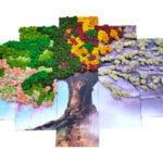 Tablou 4 anotimpuri decorat cu licheni naturali, multicolori