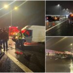 Tragedie pe A1, după un accident în lanț. Un bărbat a murit după ce a sărit în gol, peste parapete, din calea unui Mercedes scăpat de sub control