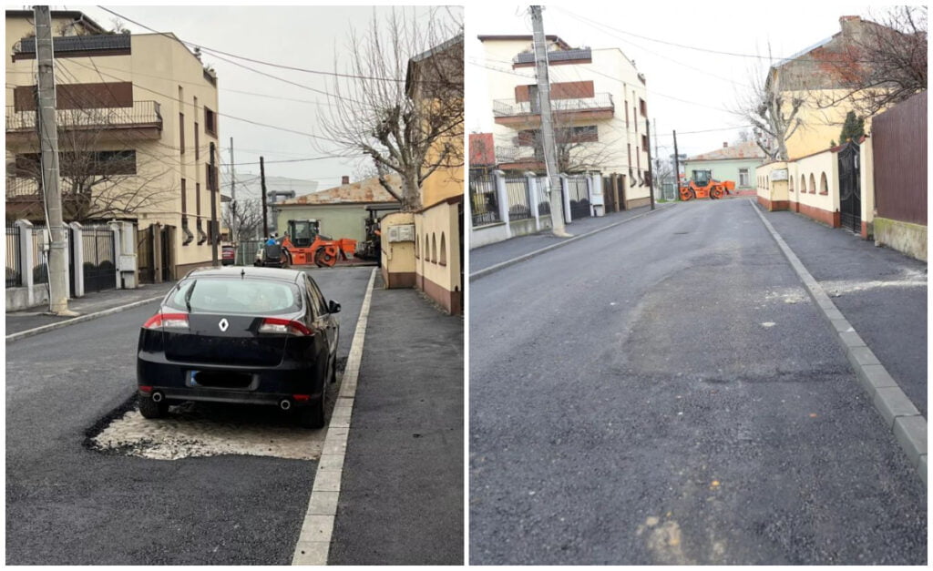 Dorel lovește din nou. O stradă din Craiova a fost asfaltată pe lângă o mașină