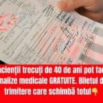 Pacienții trecuți de 40 de ani pot beneficia de analize gratuite chiar și când fondurile CAS sunt epuizate! Biletul de trimitere face diferența