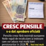 Decizie importantă pentru pensii. România scapă de plafonul din PNRR, dar majorările vor depinde de reguli clare  Comisia Europeană a confirmat că România poate continua creșterea pensiilor fără să mai fie blocată de plafonul de 9,4% din PIB prevăzut inițial în Planul Național de Redresare și Reziliență. Decizia vine după negocierile dintre autoritățile române și instituțiile europene și ar putea oferi mai multă flexibilitate în finanțarea sistemului public de pensii.  Eliminarea acestui plafon este o veste importantă pentru milioane de pensionari, însă nu înseamnă că pensiile vor putea fi majorate fără limită. Bruxelles-ul condiționează această flexibilitate de respectarea unor reguli privind sustenabilitatea financiară, transparența și aplicarea corectă a noii legi a pensiilor.  Practic, statul român va putea avea mai mult spațiu de manevră pentru creșterea pensiilor, dar orice majorare va trebui să fie susținută de buget și corelată cu evoluția economiei. Autoritățile trebuie să demonstreze că sistemul poate rămâne stabil pe termen lung, mai ales în contextul presiunilor demografice și al numărului mare de beneficiari.  Un element important este indexarea anuală. Noua legislație permite ajustarea pensiilor în funcție de inflație, pentru ca veniturile vârstnicilor să nu fie erodate de scumpiri. Această indexare ar putea deveni una dintre principalele metode prin care pensiile vor fi actualizate în următorii ani.  Pe lângă indexare, un rol important îl are și recalcularea pensiilor. Noua formulă urmărește să reducă diferențele dintre pensionarii care au avut stagii similare de cotizare, dar care au ajuns să primească sume diferite. Pentru unele persoane, recalcularea poate aduce venituri mai mari, în funcție de documentele existente la dosar și de perioadele de muncă luate în calcul.  Casa Națională de Pensii Publice are obligația să aplice principiul potrivit căruia nicio pensie nu trebuie să scadă în urma recalculării. Dacă după verificări rezultă o sumă mai mică decât cea aflată deja în plată, pensionarul trebuie să rămână cu cuantumul mai avantajos.  Pensionarii sunt sfătuiți să verifice dacă toate perioadele lucrate sunt trecute corect în dosar. Stagiile de cotizare nevalorificate, perioadele lucrate după pensionare sau documentele lipsă pot influența suma finală. De aceea, cei care au nelămuriri pot cere informații de la casele teritoriale de pensii.  Primele efecte mai clare ar putea fi vizibile în cursul anului 2026, în funcție de ritmul recalculărilor și de deciziile Guvernului privind indexarea. Până atunci, pensionarii trebuie să urmărească anunțurile oficiale, pentru că aplicarea noilor reguli depinde de procedurile administrative și de resursele bugetare disponibile.  Decizia privind eliminarea plafonului din PNRR deschide drumul pentru posibile creșteri viitoare, dar nu garantează automat majorări imediate pentru toți pensionarii. Totul va depinde de aplicarea noii legi, de evoluția economiei și de modul în care autoritățile vor reuși să mențină echilibrul între sprijinirea pensionarilor și stabilitatea bugetului.